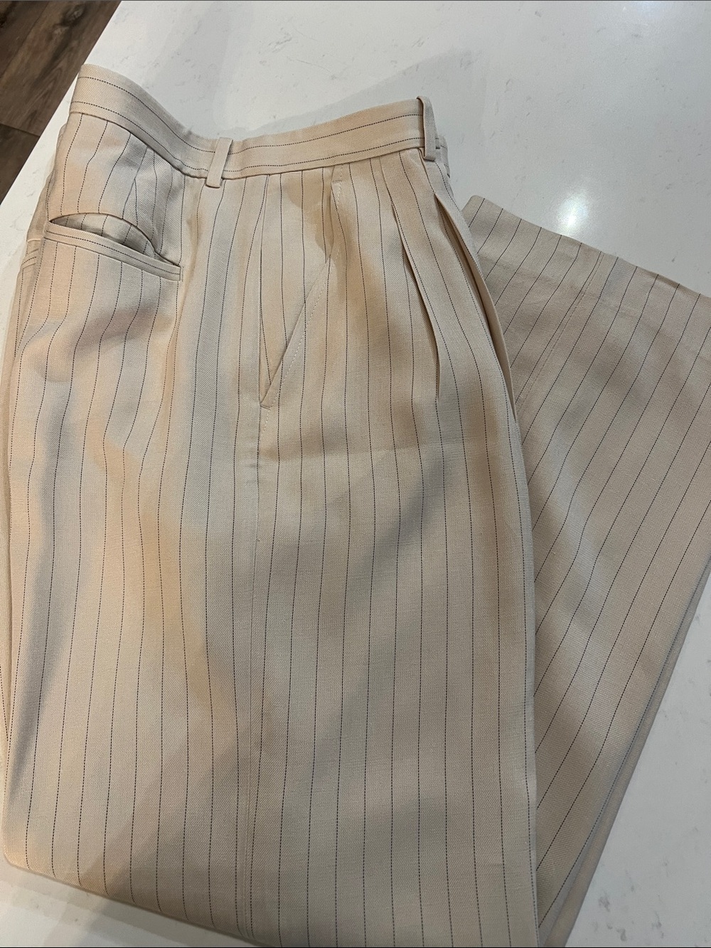 Banana Republic Cream Pinstripe Wide-Leg Pants - Picture 3 of 5